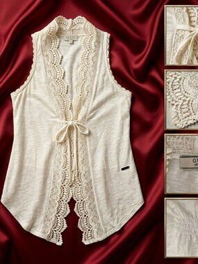 Guess Los Angeles Cotton Lace Sleeveless Top Small Fairy Flowy Romantic White